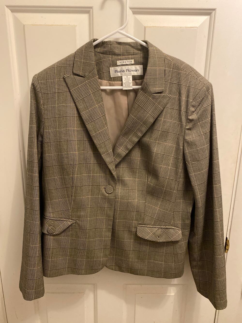 Rena Rowan Stretch Plaid Blazer Jacket Women Size 16 Business Career Office Work